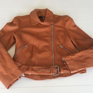 AQUA 100% Genuine leather jacket in camel sz L